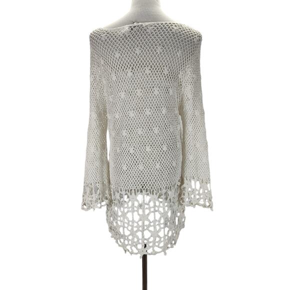 Kut from the Kloth White Loose Knit Sweater Size L Cotton Crochet Starfish Hem - Picture 4 of 11
